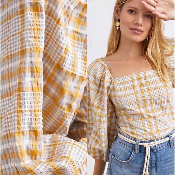 Anthropologie Yellow and White Plaid Top - Picture 10 of 10
